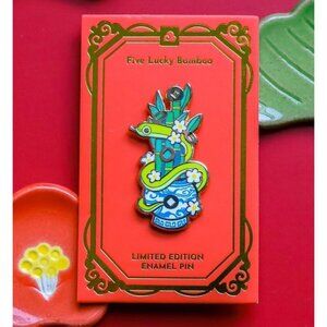 Limited Edition Snake Enamel Pin - Five Lucky Bamboo - Year of the Snake Brooch‎